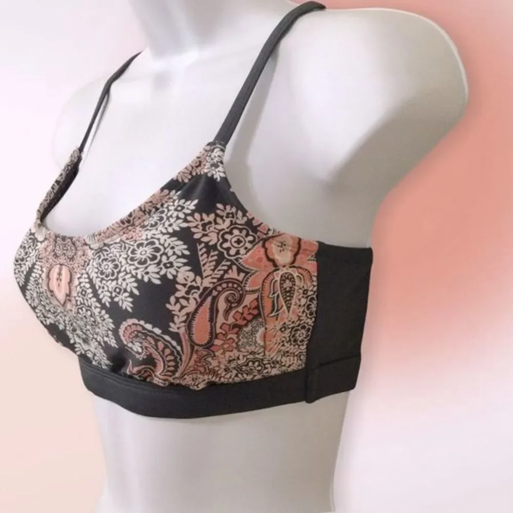 Kona Sol Charcoal Gray and‎ Floral Bikini Top Size S